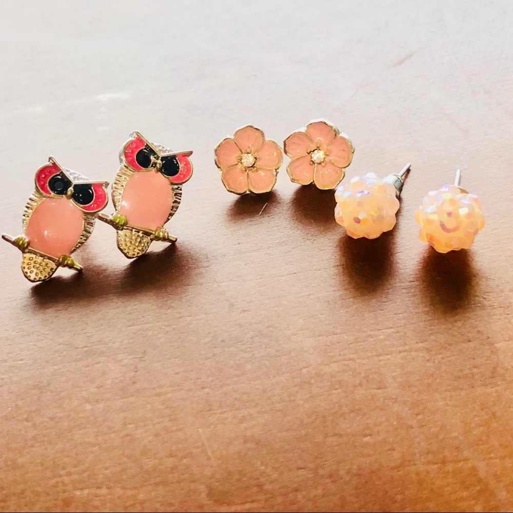Soft pink set of 3 earrings